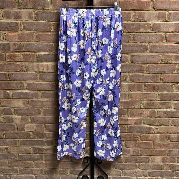 Lea & Viola Purple Floral Wide Leg Satin Pants Size Large NEW - Picture 6 of 6